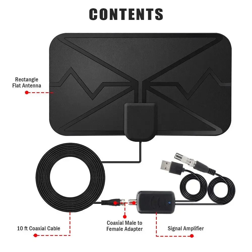 300 Mile Indoor Tv Antenna with Signal Booster for Hd Vhf Uhf Dvb T/t2