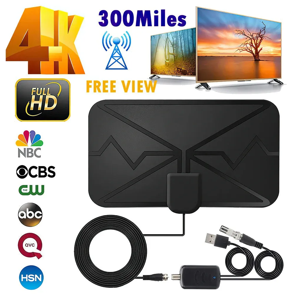300 Mile Indoor Tv Antenna with Signal Booster for Hd Vhf Uhf Dvb T/t2
