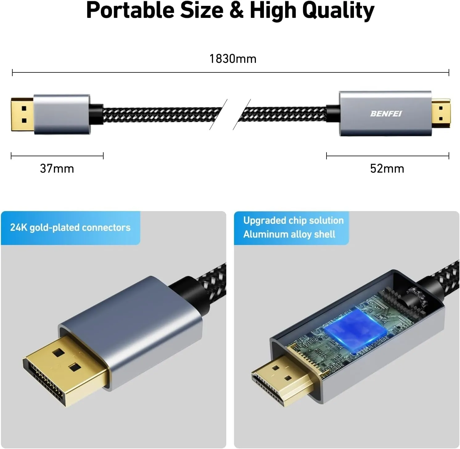 4K DisplayPort to HDMI Cable | 1.8m