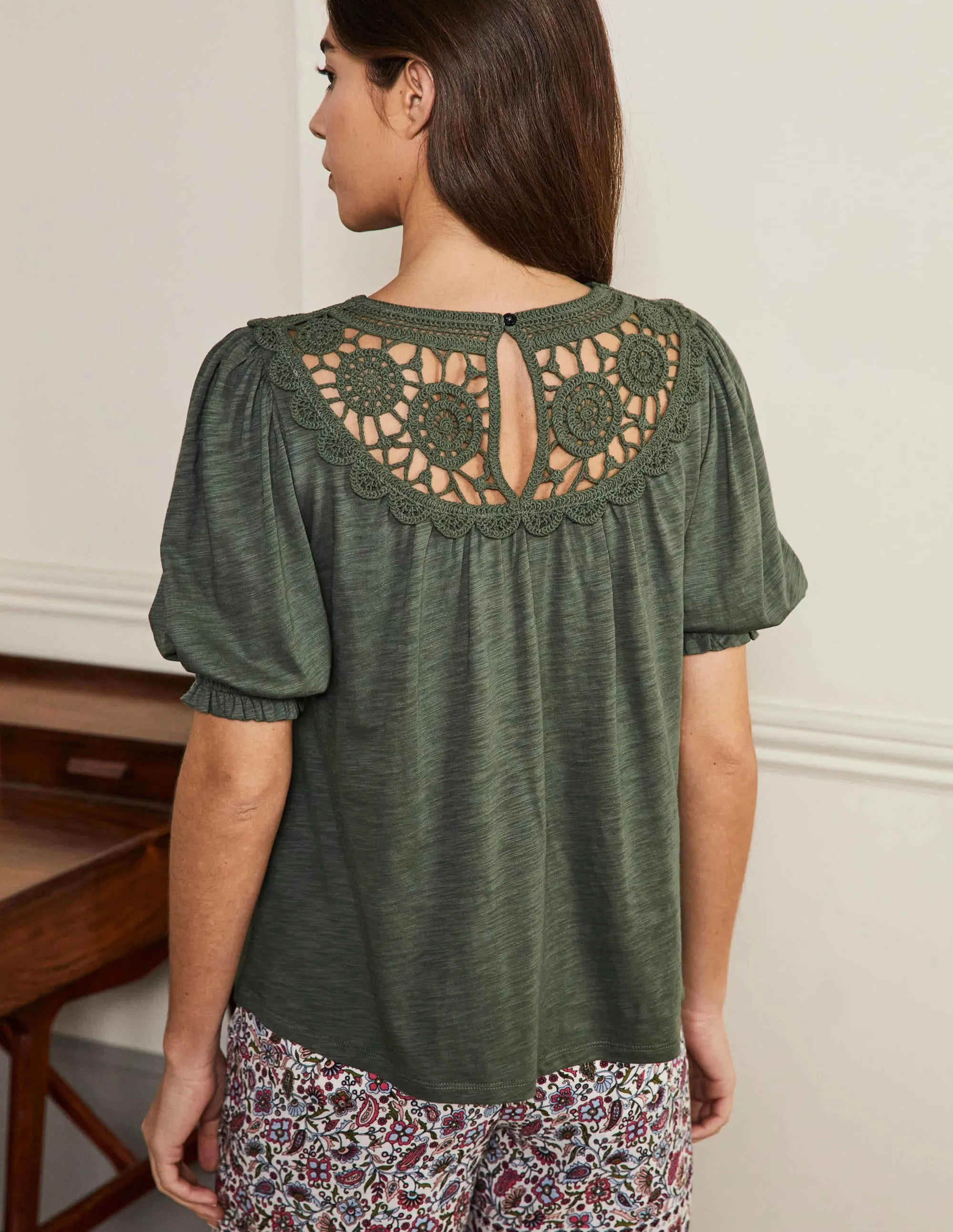 Anais Crochet Puff Sleeve Top-Alder