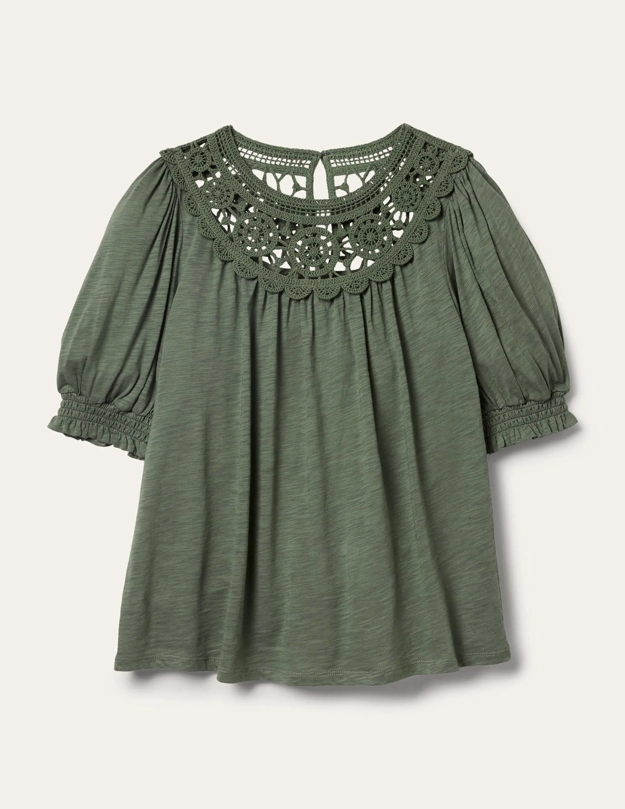 Anais Crochet Puff Sleeve Top-Alder