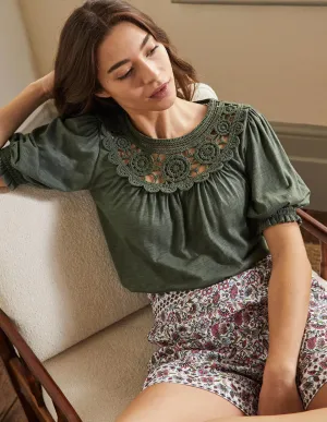 Anais Crochet Puff Sleeve Top-Alder
