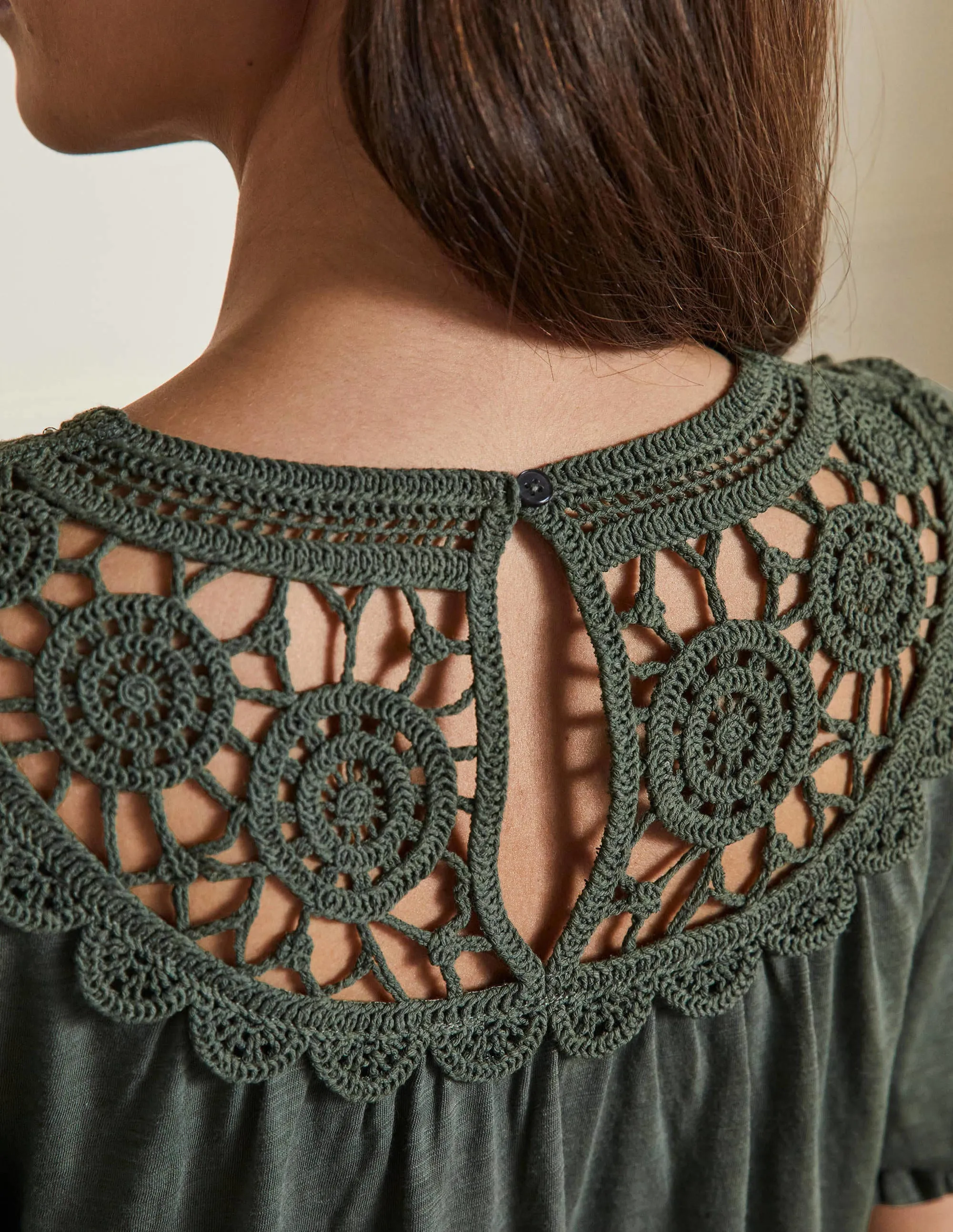 Anais Crochet Puff Sleeve Top-Alder