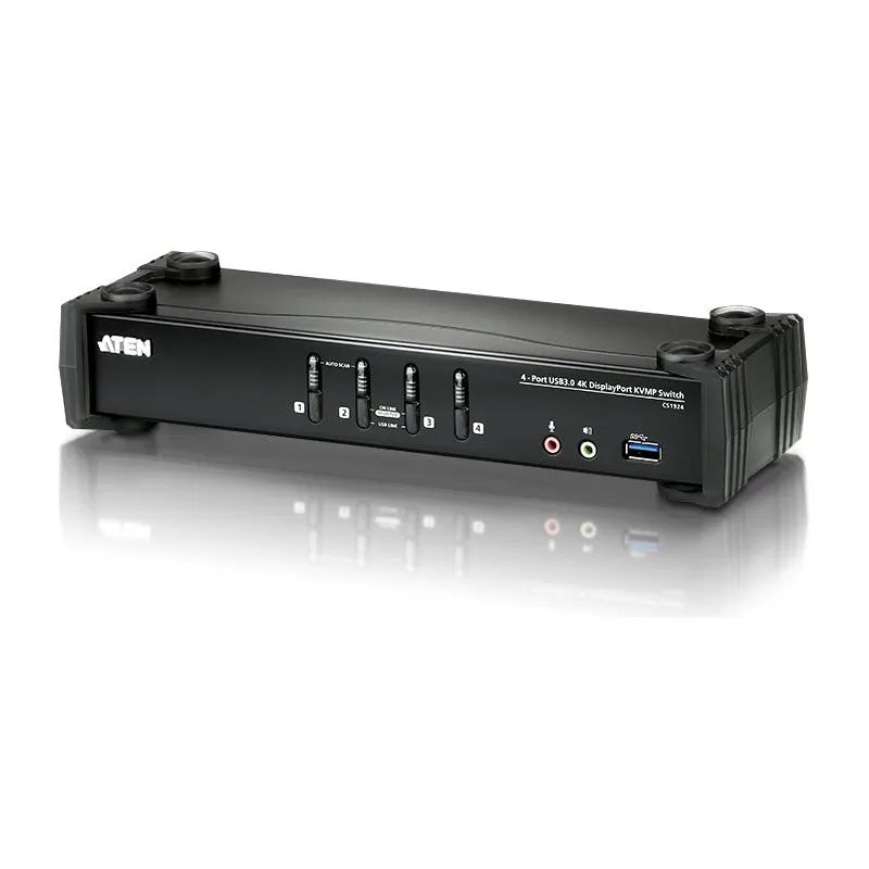 Aten Desktop KVMP Switch 4 Port Single Display 4k DisplayPort w/ audio, Cables Included, 2x USB Port, Selection Via Front Panel