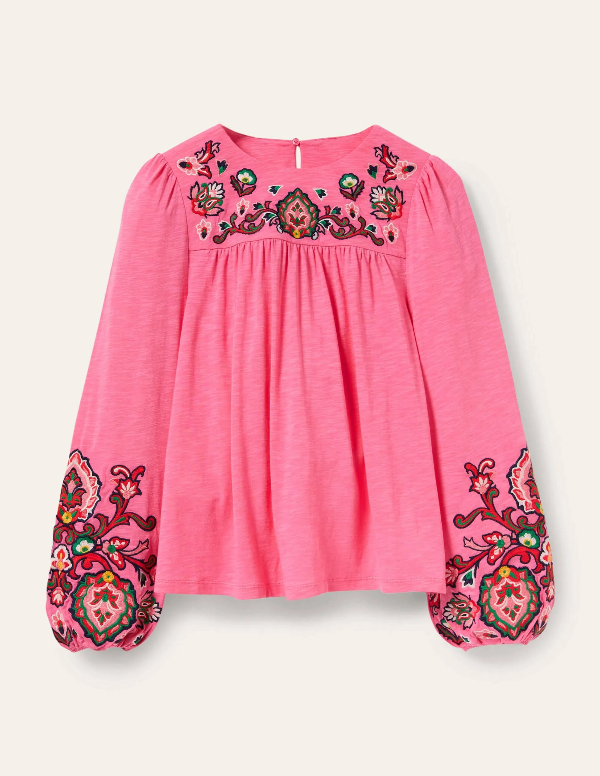 Embroidered Blouson Jersey Top-Azalea