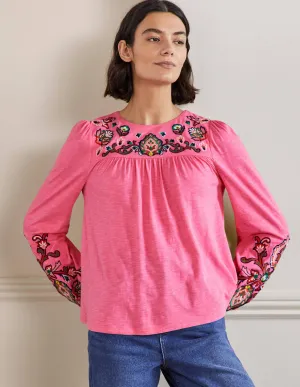Embroidered Blouson Jersey Top-Azalea