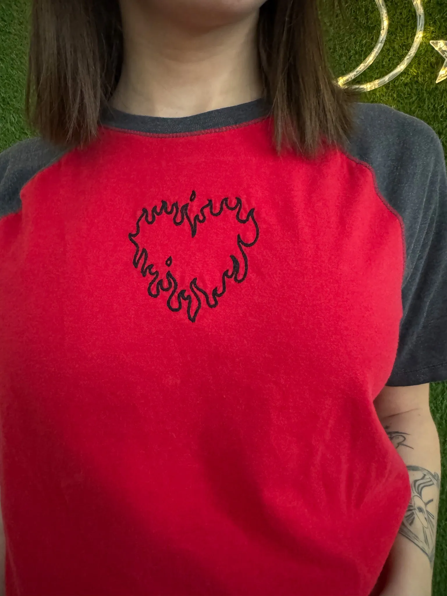 Flame Heart Red and Grey T-Shirt XS