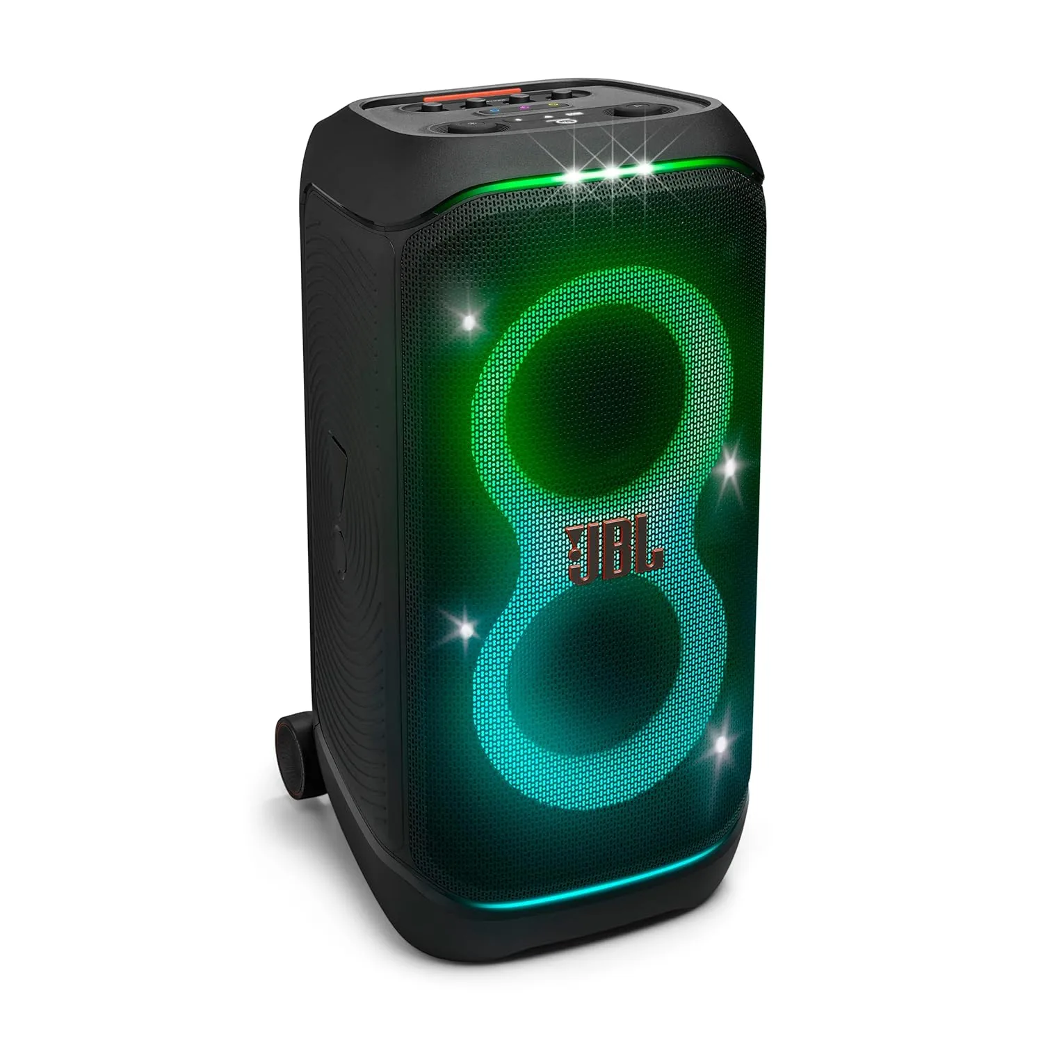 JBL PartyBox 320 240W Portable Bluetooth Speaker with AI Sound Boost, Light Show, Auracast, Dual Mic/Guitar Input, Telescopic Handle (Black)