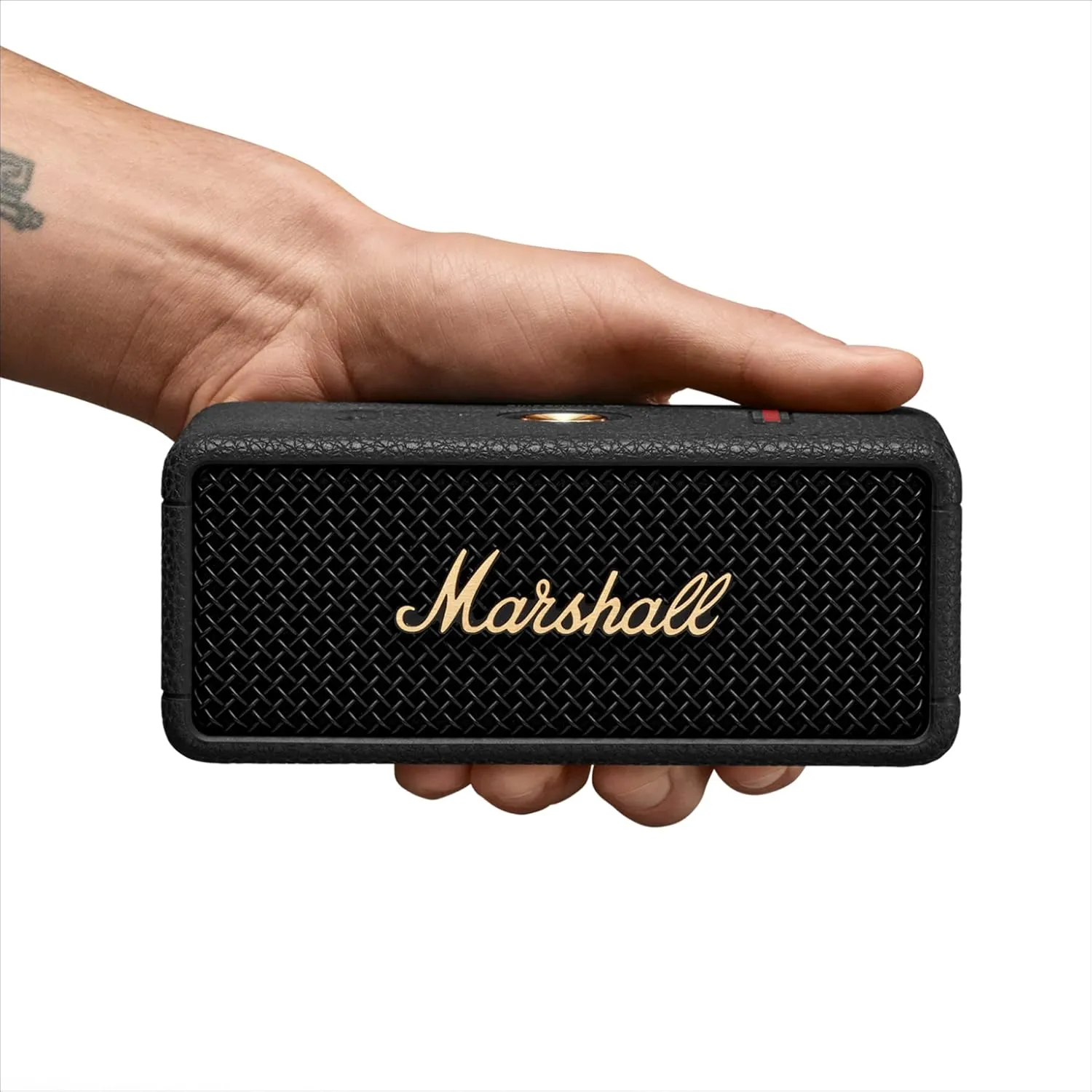Marshall Emberton III Compact Portable Bluetooth Speaker with 32  Hours of Playtime, (360 Sound), Dust & Waterproof (IP67) Black & Brass.