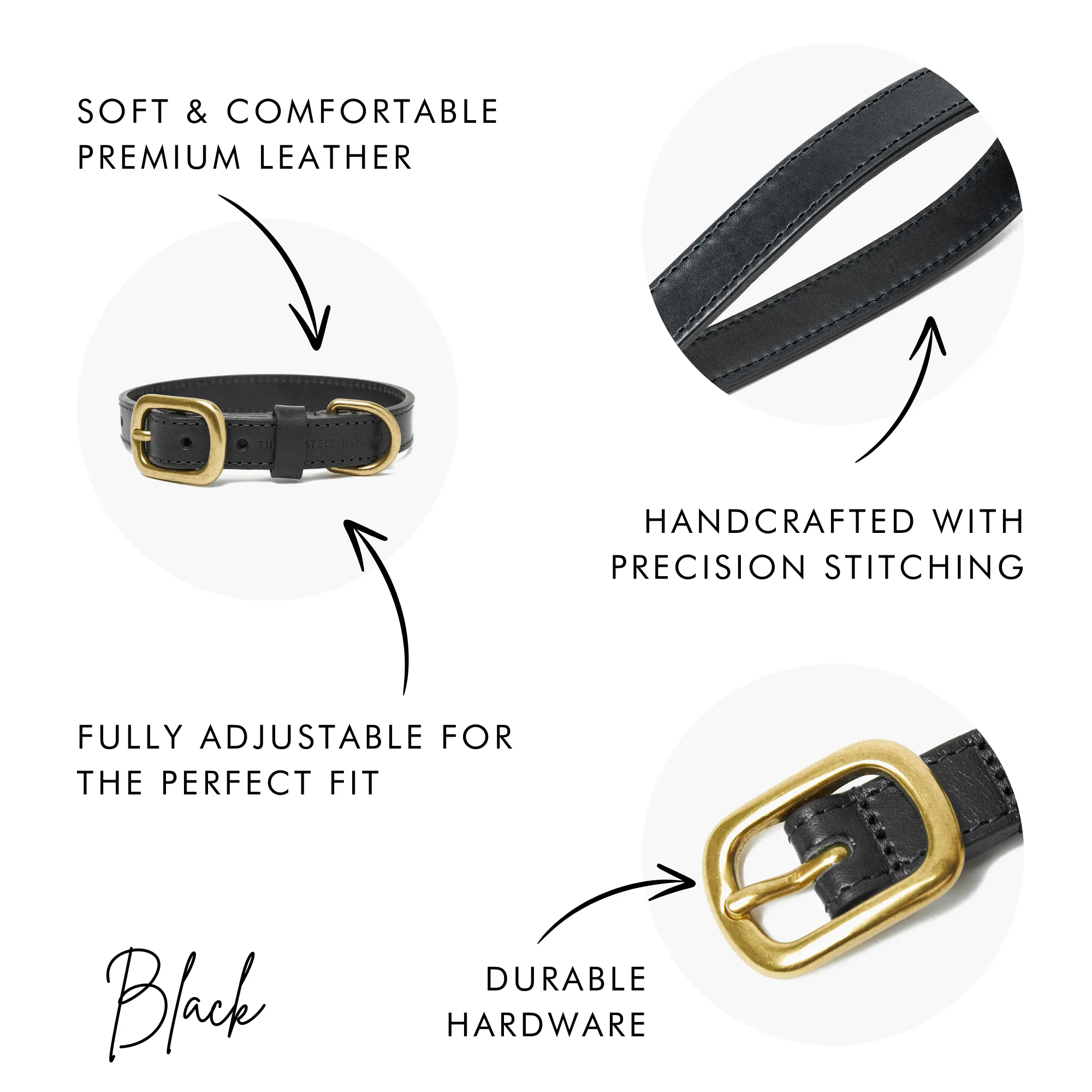 Midnight Black Leather Dog Collar – Stylish & Comfortable
