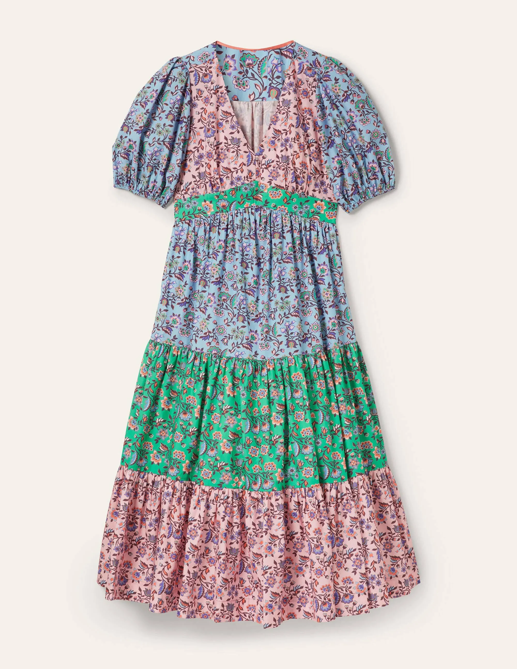 Puff Sleeve Tiered Midi Dress-Formica Pink, Oriental Meadow