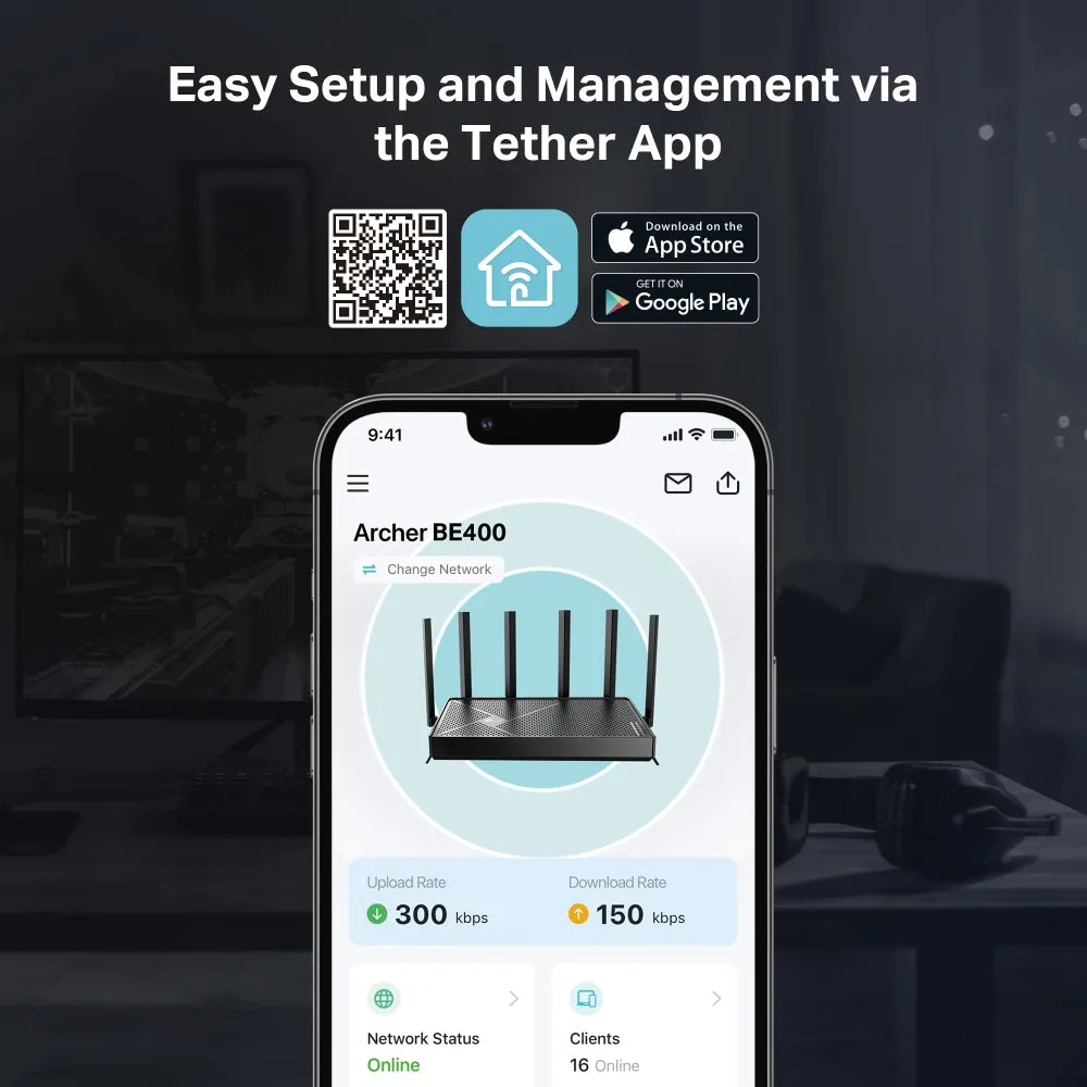 TP-Link Archer BE400 BE6500 Dual Band Wi-Fi 7 2.5G Router