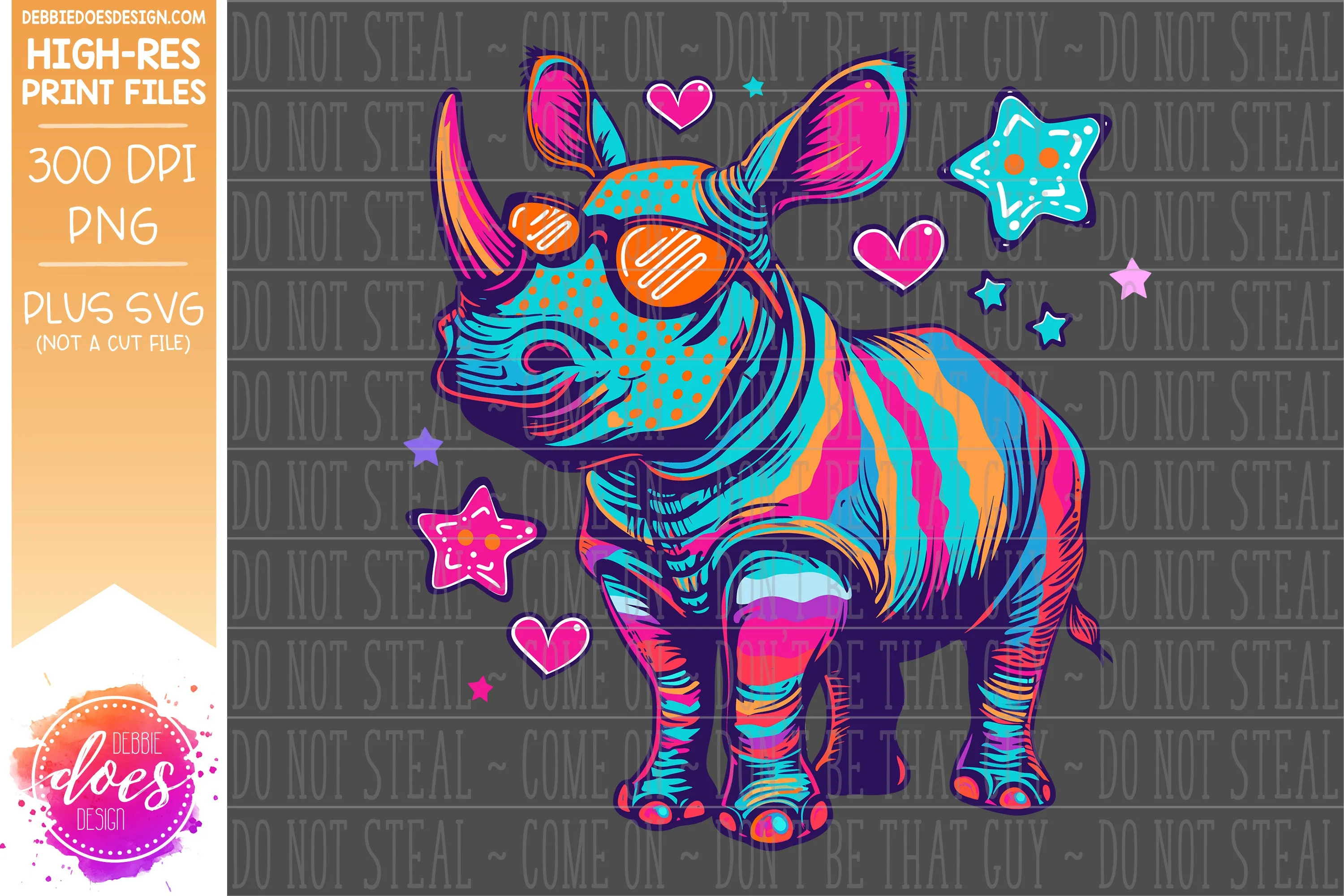 Valentine Doodle Animals - Rhino 3 - Design Element